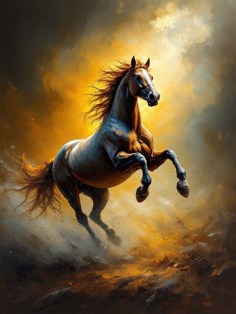 Dynamic Horse Gallops in Romantic Painterly Style