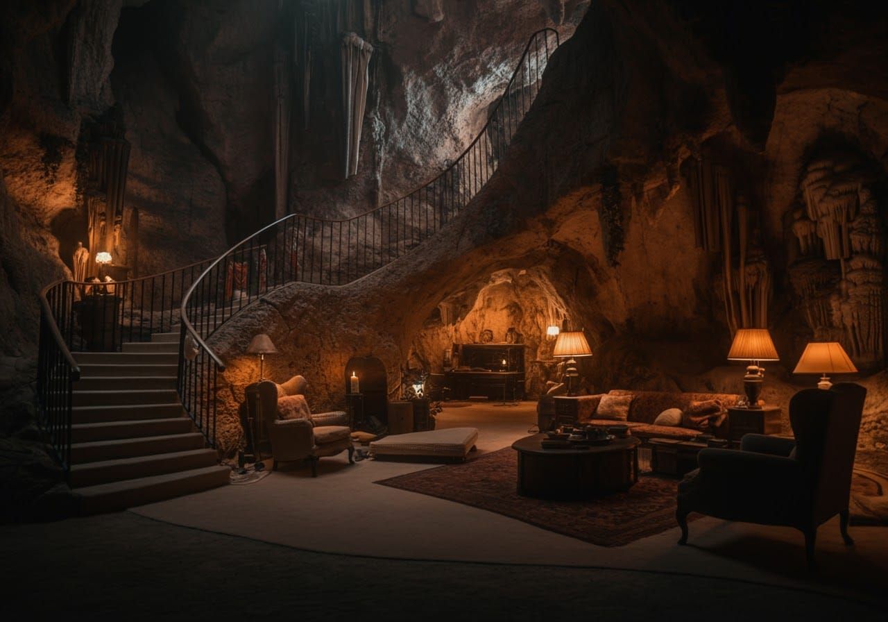 Impressive Furnished Cave Room in Cinematic Style