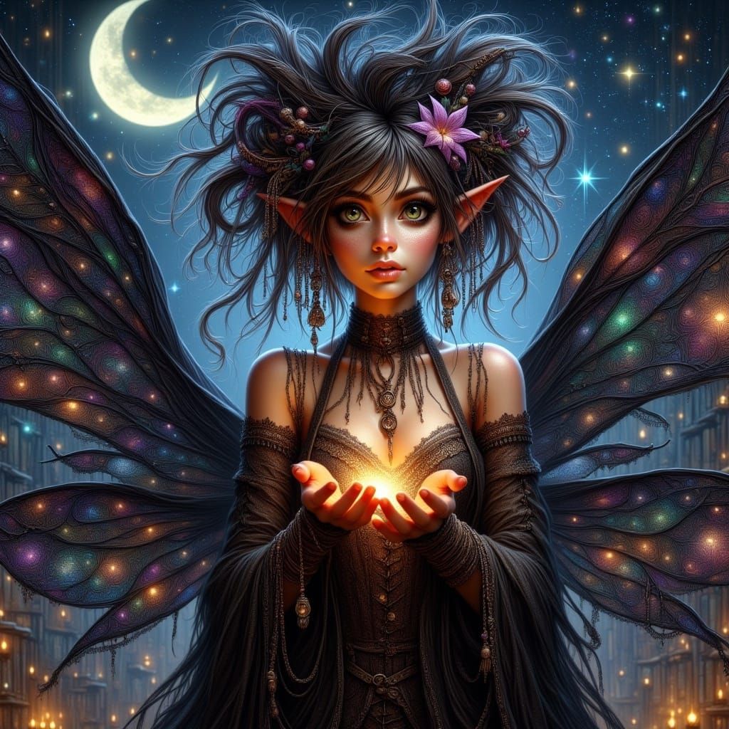 Gothic Woman with Stars in Photorealistic Style