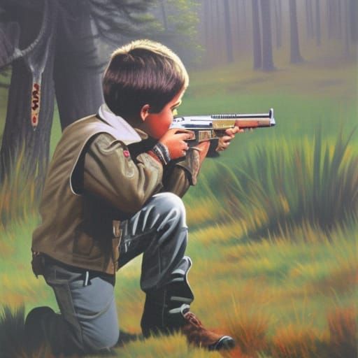 Boy's First Zombie Hunt in Americana Style