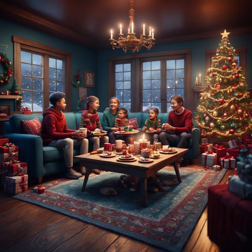 Joyful Winter Family Gatherings in Vibrant Christmas Decor