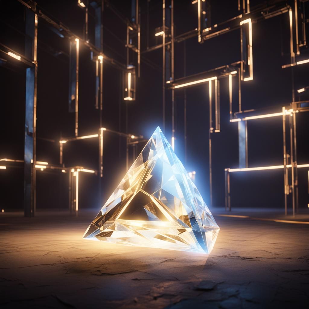 Big Luminescent crystal triangle Unreal Engine 5 volumetric lighting