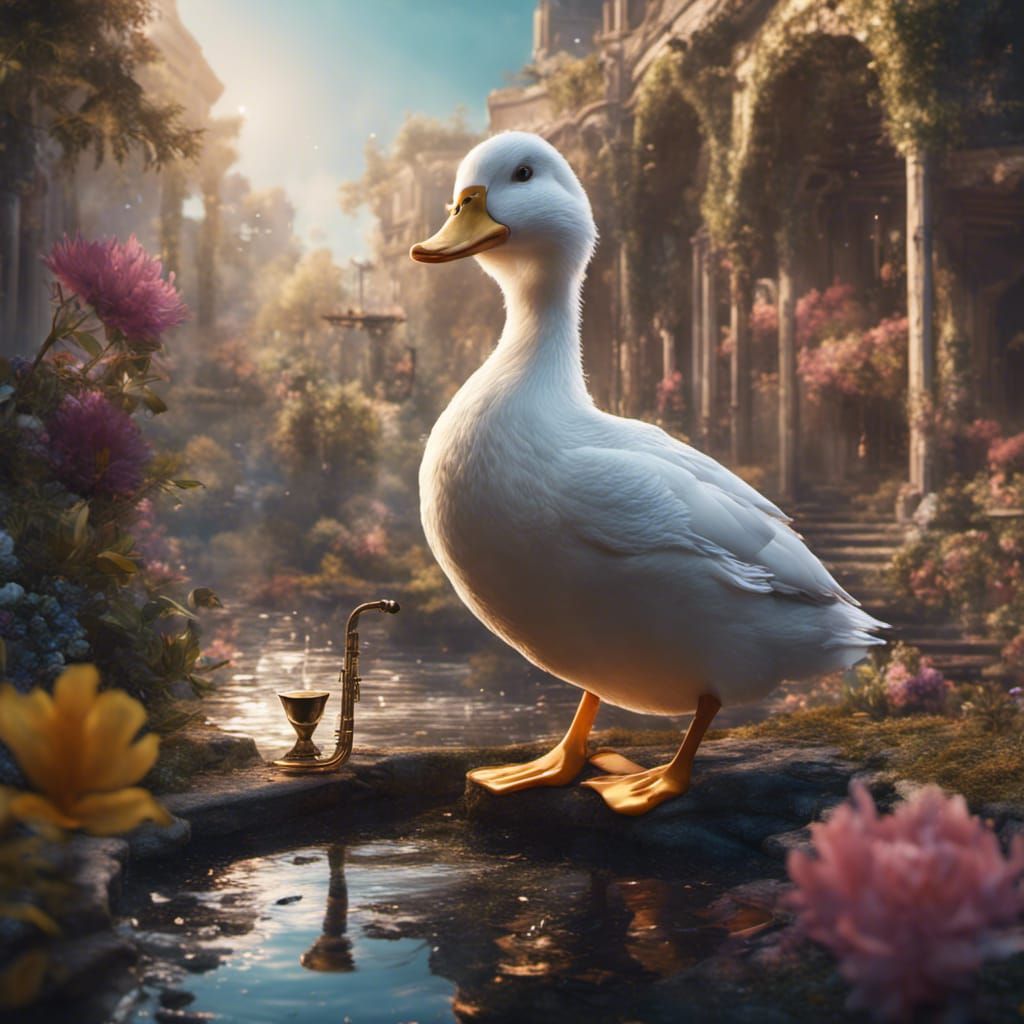 Duck Saxophonist: Detailed Matte Painting in Fantasy Style