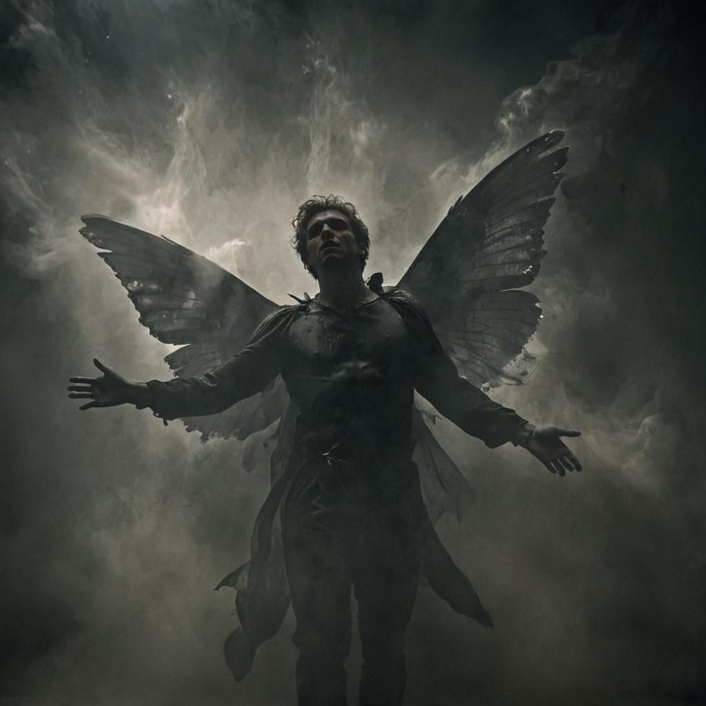 Fallen Angel with Butterfly Wings in Expressionist Style