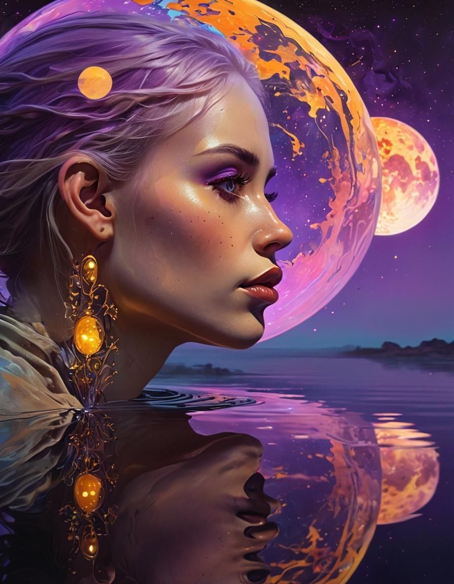 Alien Double Exposure Portrait in Art Nouveau Style