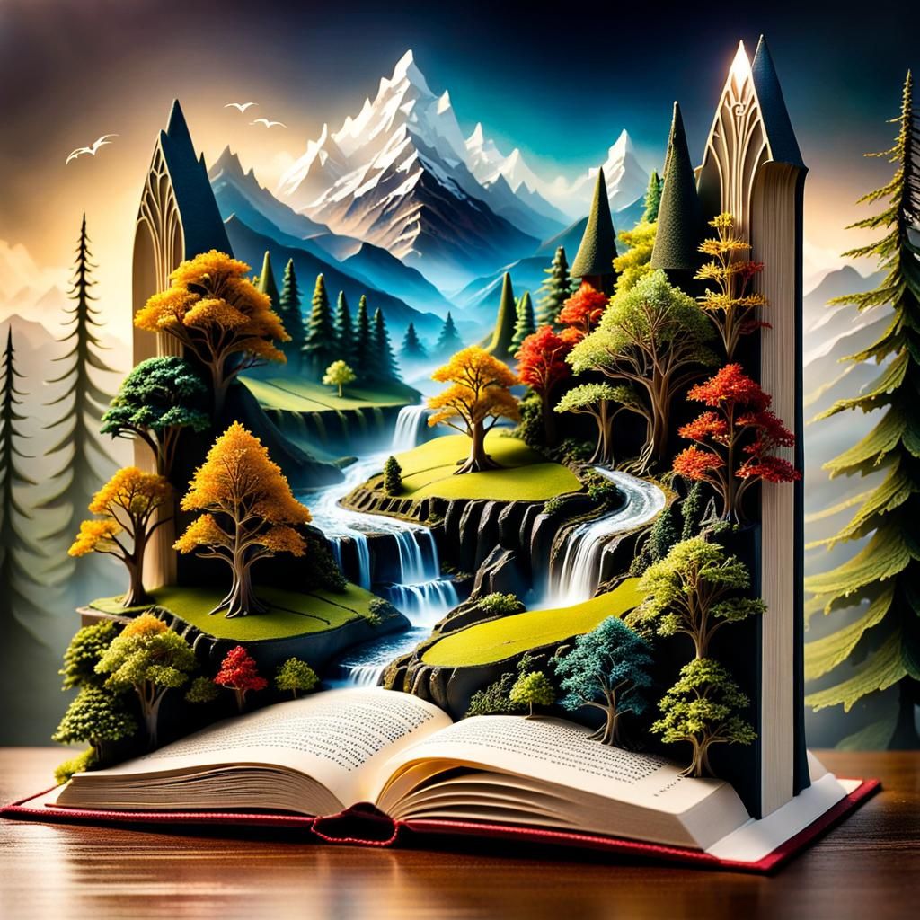 Miniature Rivendell Emerging from an Open Book