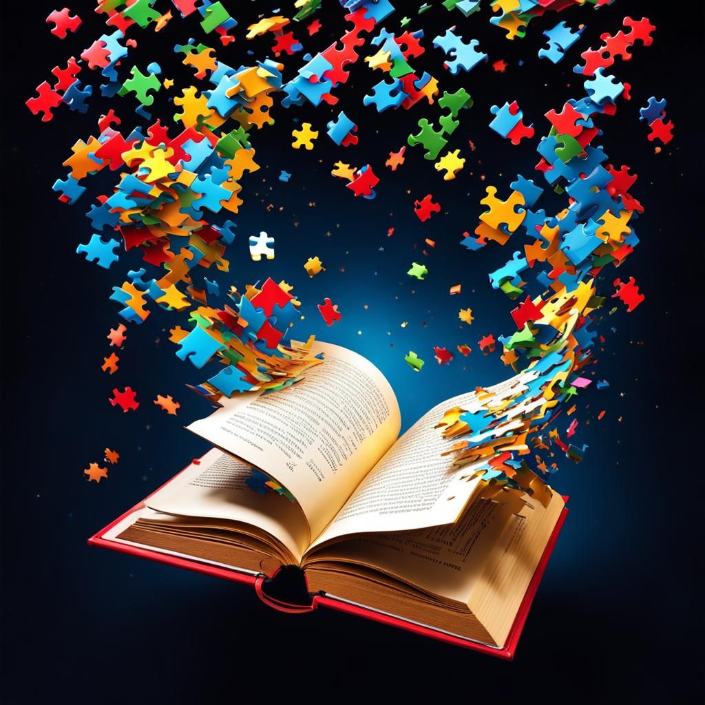 Colorful Puzzle Pieces Fly From Open Book