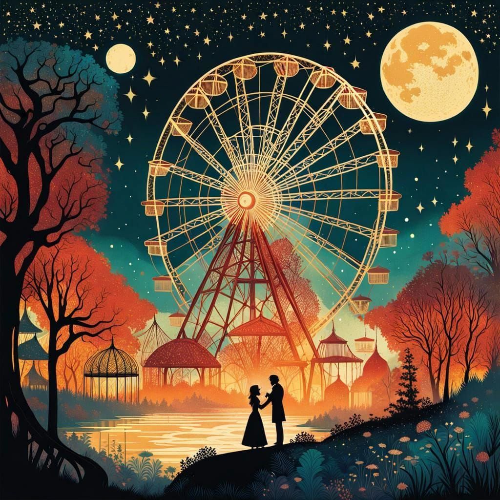 Magical Theme Park Proposal Under Starry Sky
