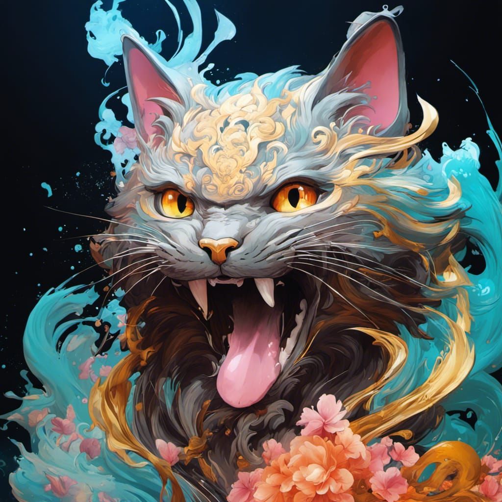 Asian Neko Yokai in Graffiti Art Style