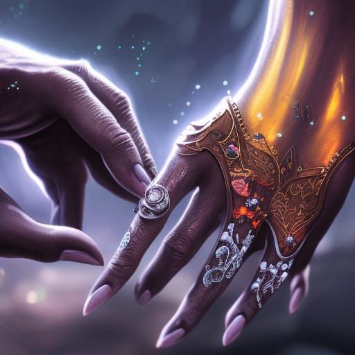 Elegant Hand with Rings: Detailed Matte Painting