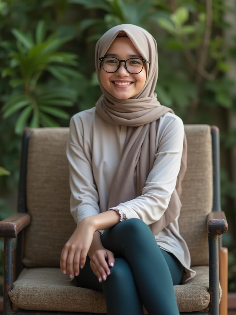 Malaysian Girl in Elegant Garden Chair Pose