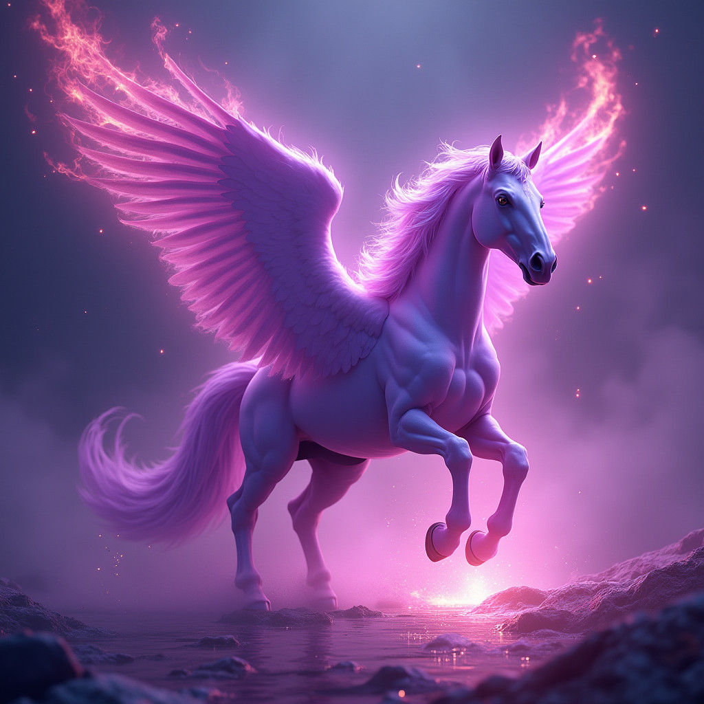 Purple Pegasus Leaping From Violet Flames