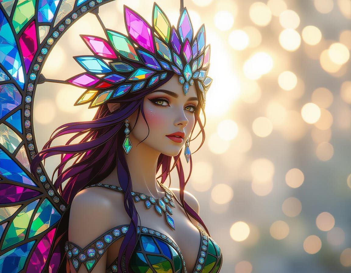 Stained Glass Nature Goddess in Crystal Shards