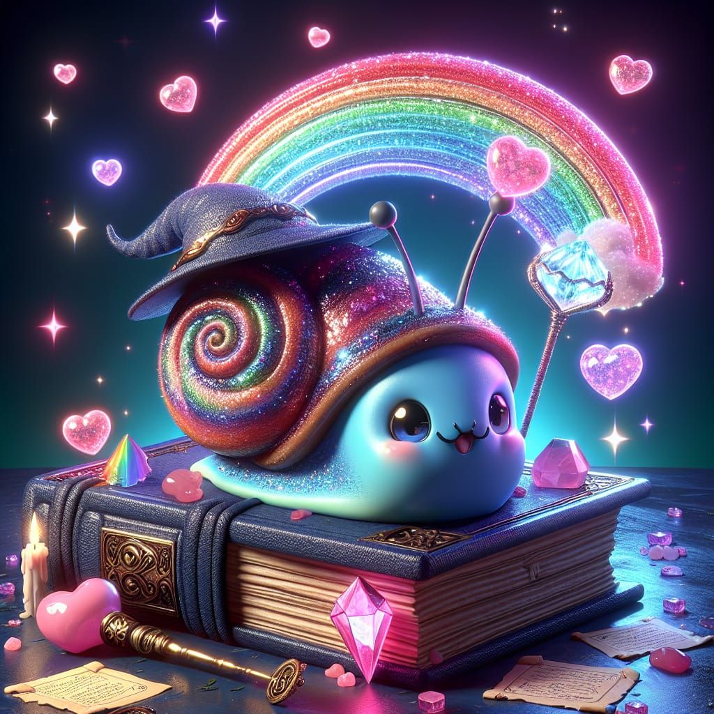 Chibi Snail Wizard with Rainbow Shell
