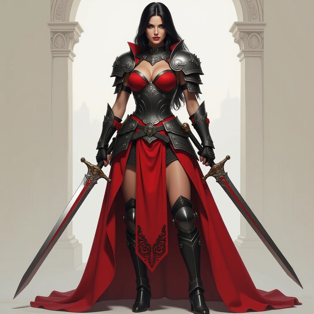 Female Warrior in Elaborate Armor, Hyperrealistic Style