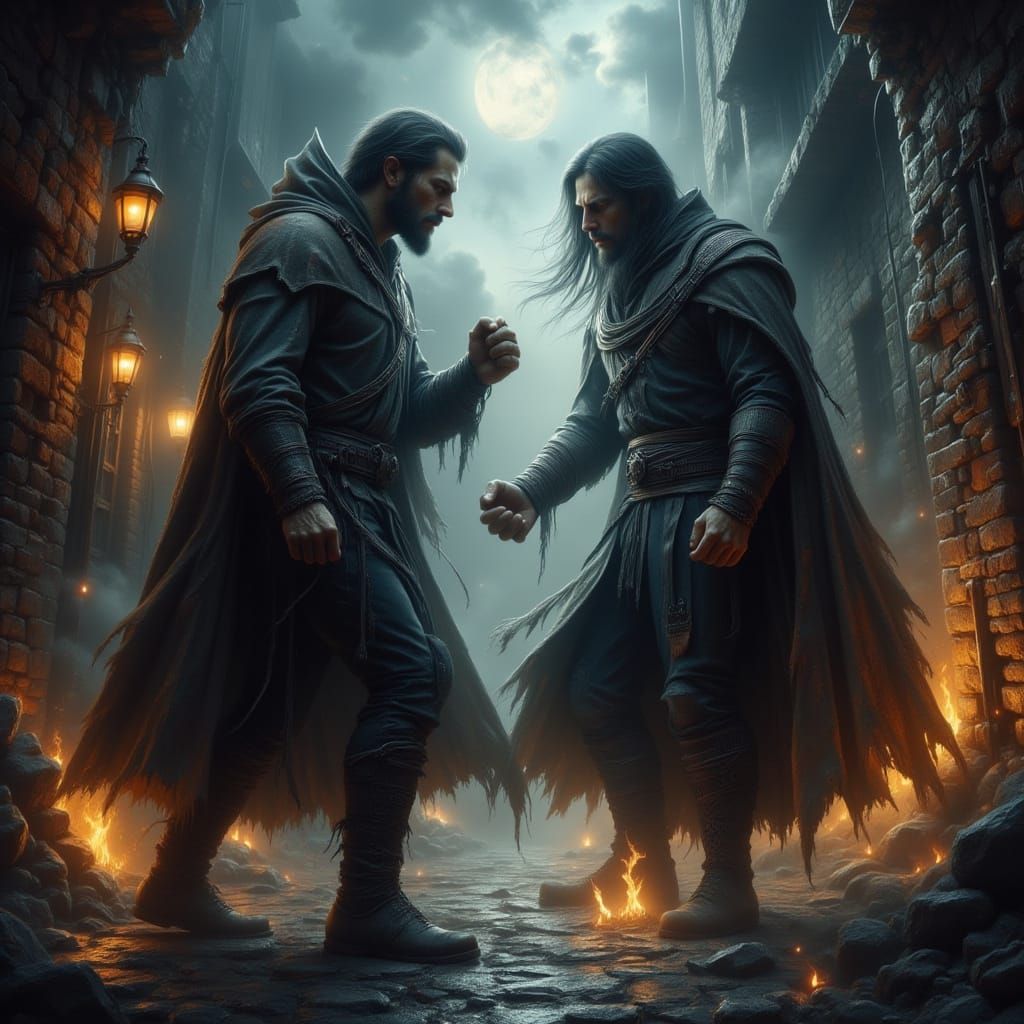 Gritty Street Brawl Scene in a Vintage Style