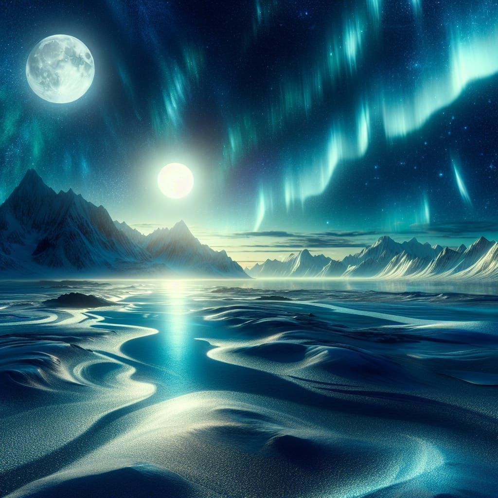 Surreal Aurora Borealis Over Alien Mountain Range