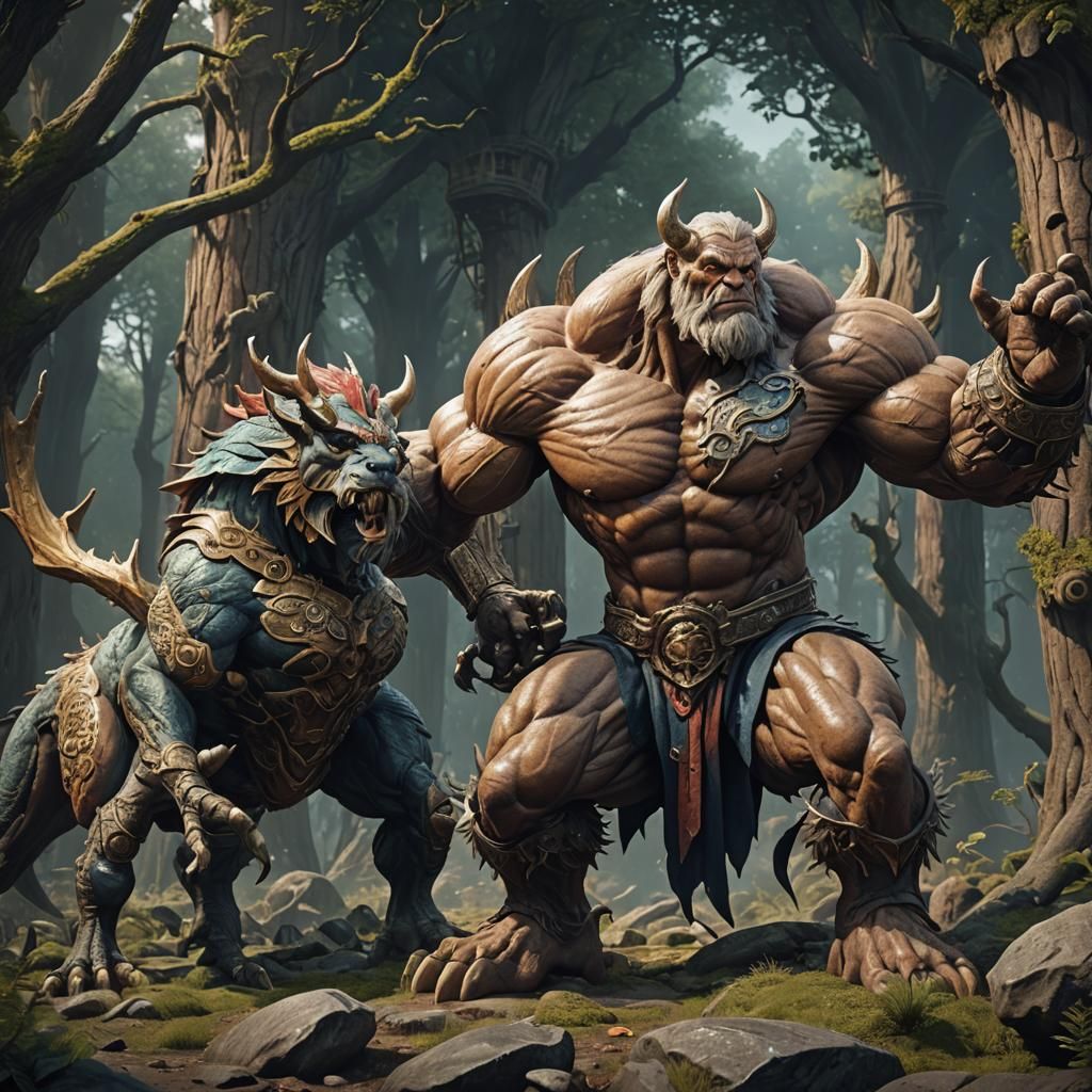 Muscular Mythical Creature in Detailed Digital Painting