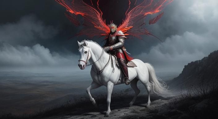 Heavenly Warrior on White Horse in Neon Style