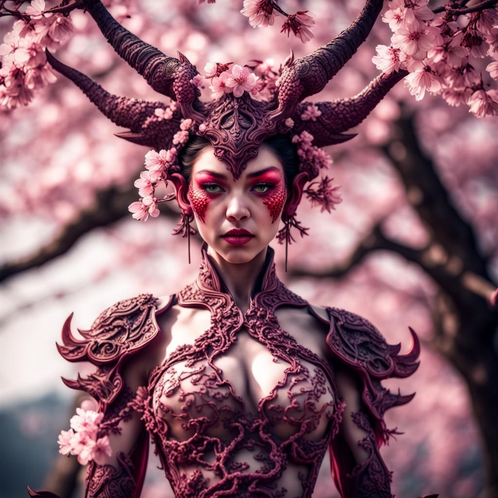 Hyperrealistic Cherry Blossom Demoness in HDR