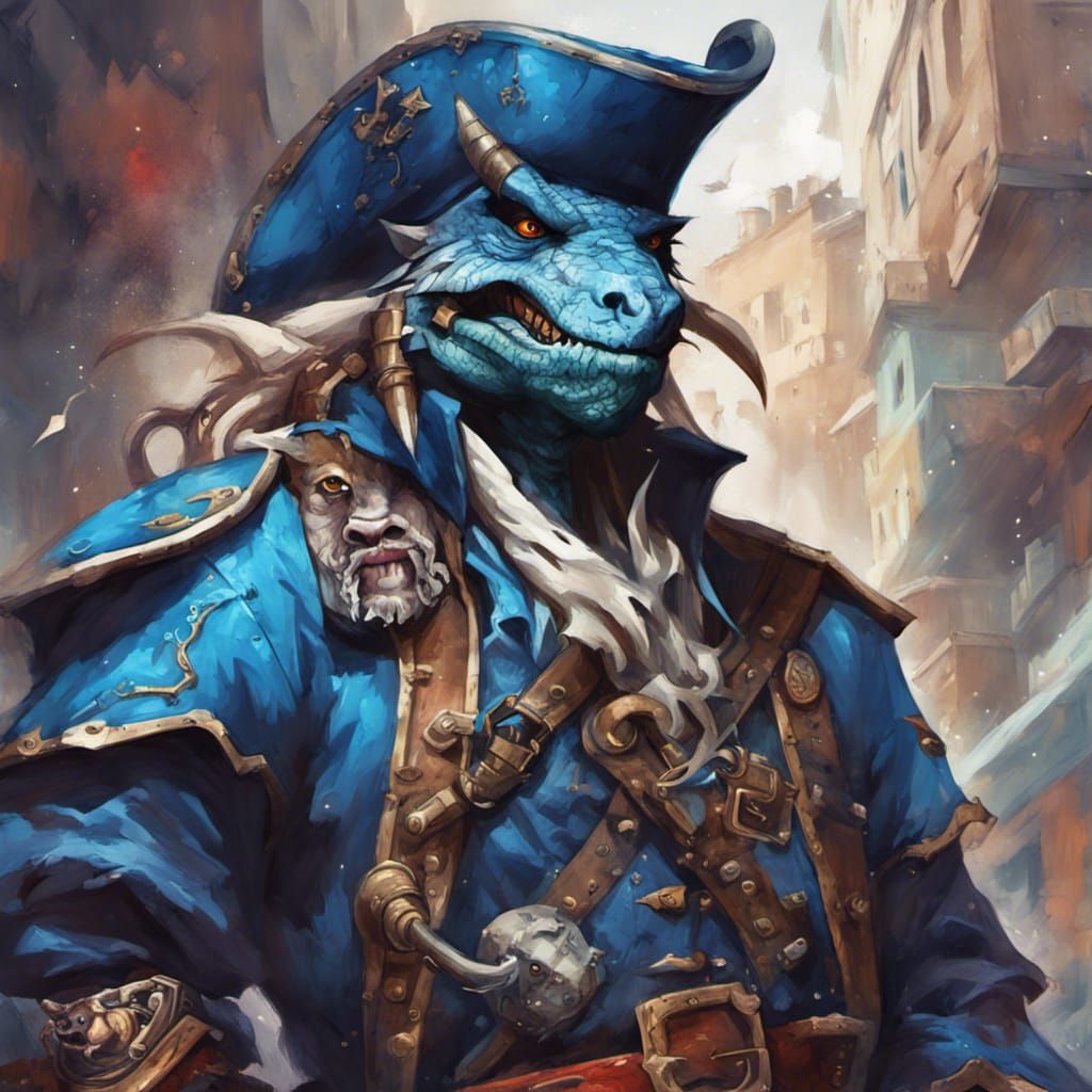 Dragonborn Pirate Captain in Graffiti Art Style