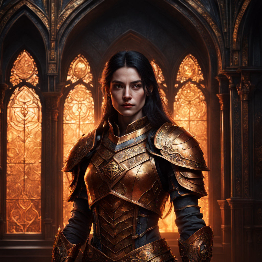 Surreal Fantasy Portrait in Copper Armor with Homunculus