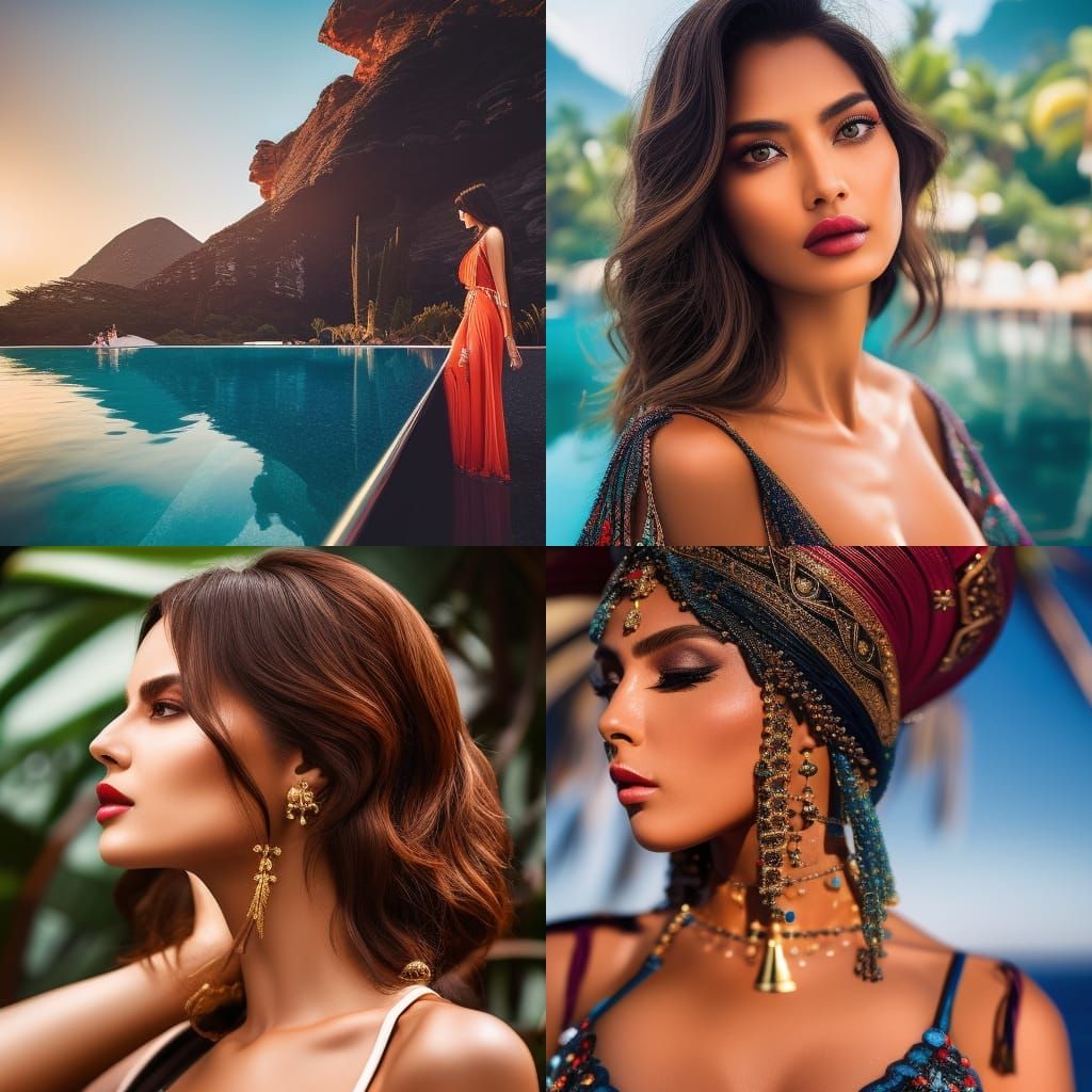 Bikini Girl Poolside Cocktail: Hyperrealistic Portrait