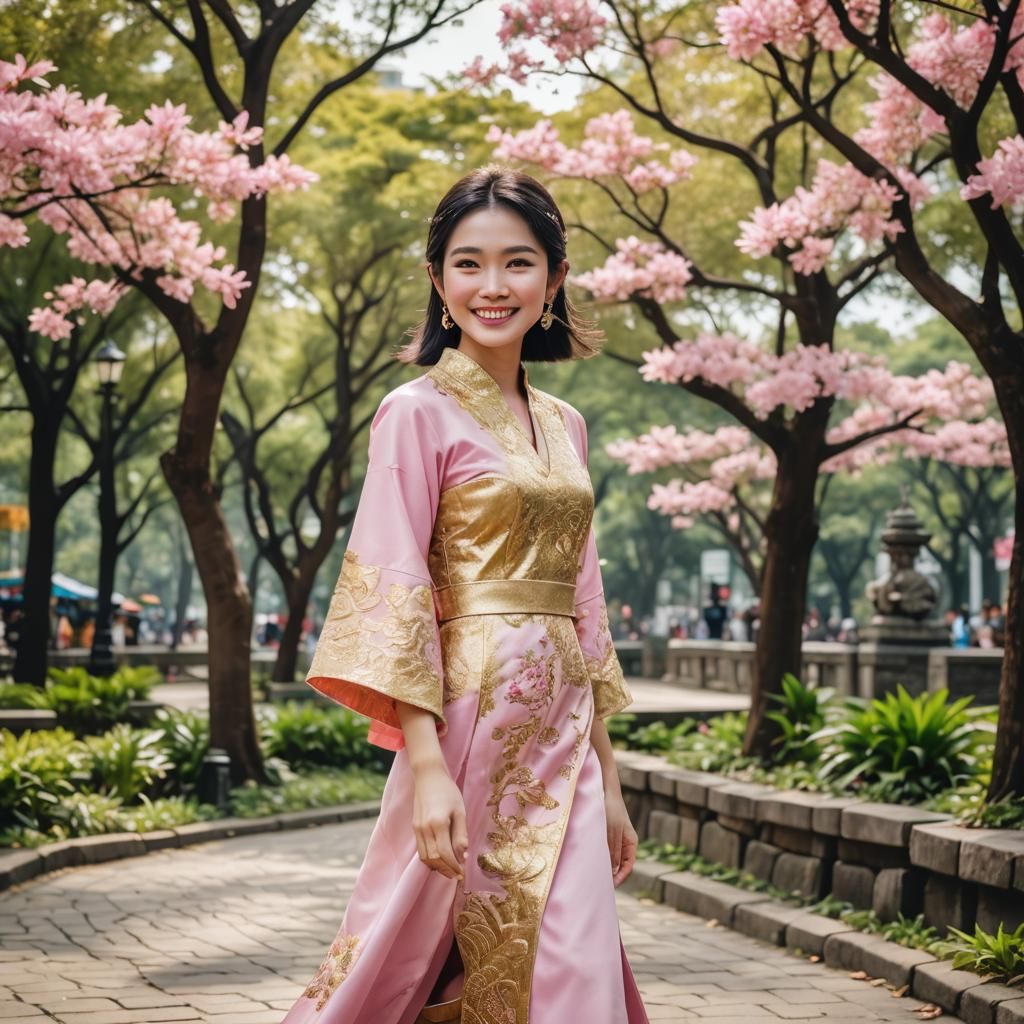Asian Woman in Traditional Dress Fashion Photoshoot