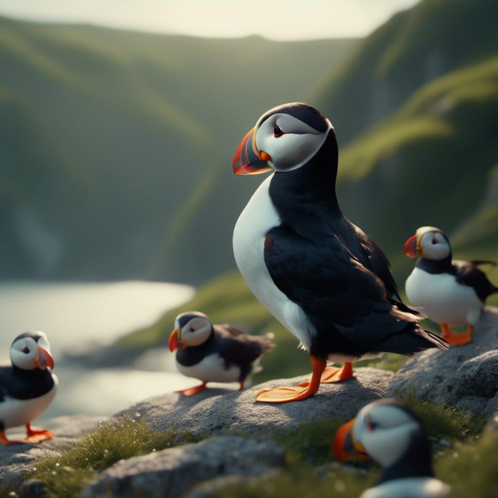 Puffins Lead a Business Seminar: Cinematic Film Still