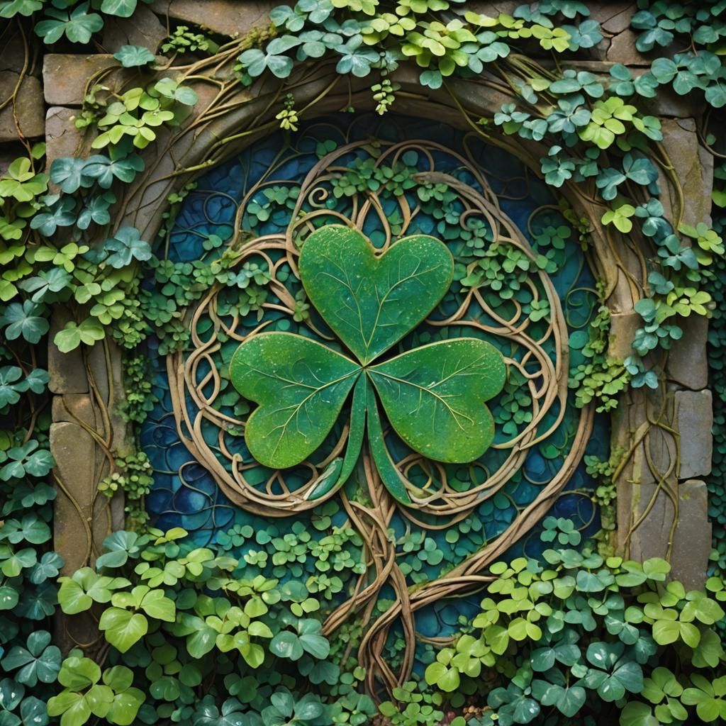 Lush Celtic Shamrock Mural in Fauvist Style