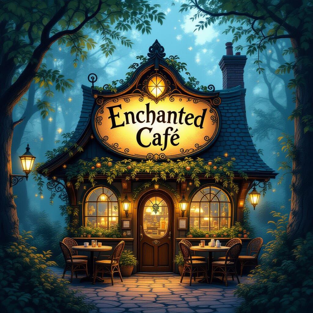 Enchanted Cafe Sign in Fairytale Forest