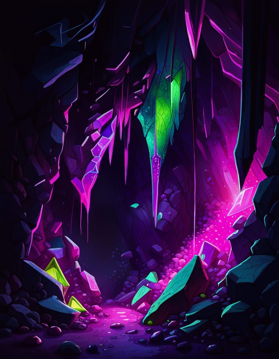 Glowing Crystal Cave: Graffiti Art Style