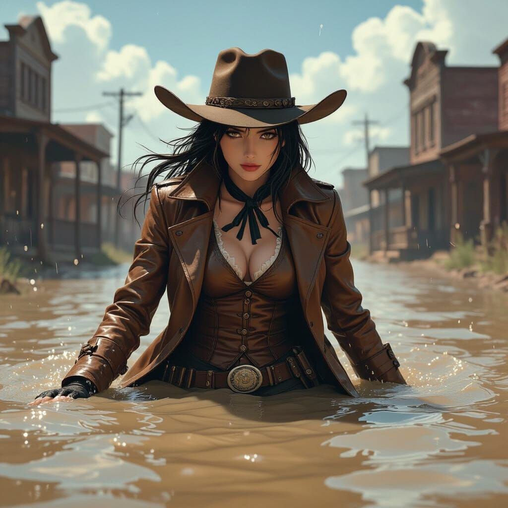 Anime Cowgirl Swept Away in Desert Flood