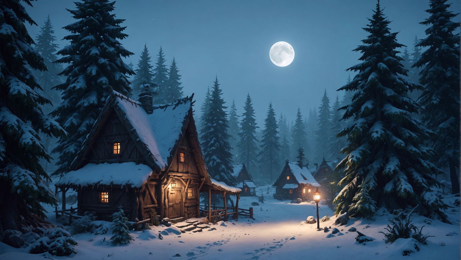 Winter Village Stalked by Werewolf: 3D Game Cinematic