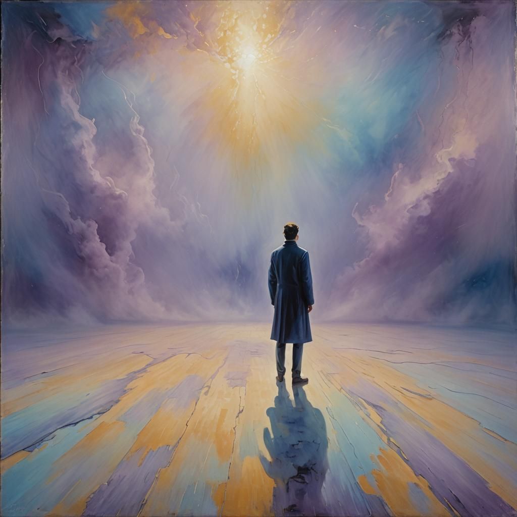 Ethereal Figure in Infinite Dreamscape: Surreal Oil Painting