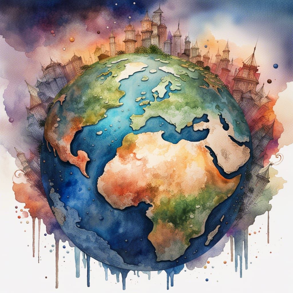 Watercolor Earth Made of Recycled Material