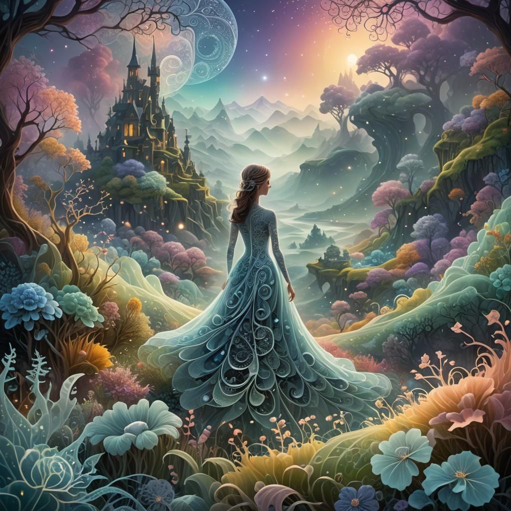 Mystical Being in Dreamlike Fractal Landscape