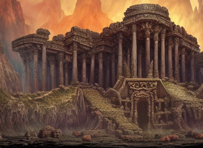 Epic Illithid Temple Ruins: Ornate Digital Matte Painting
