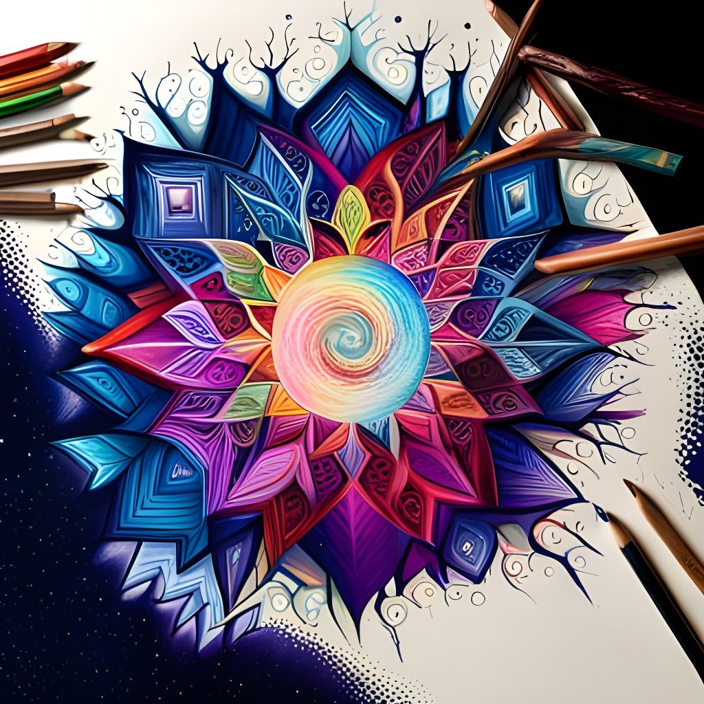 Vibrant Mandala in Colored Pencil Style