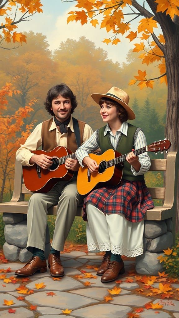 Simon & Garfunkel Folk Duo in Autumn Garden