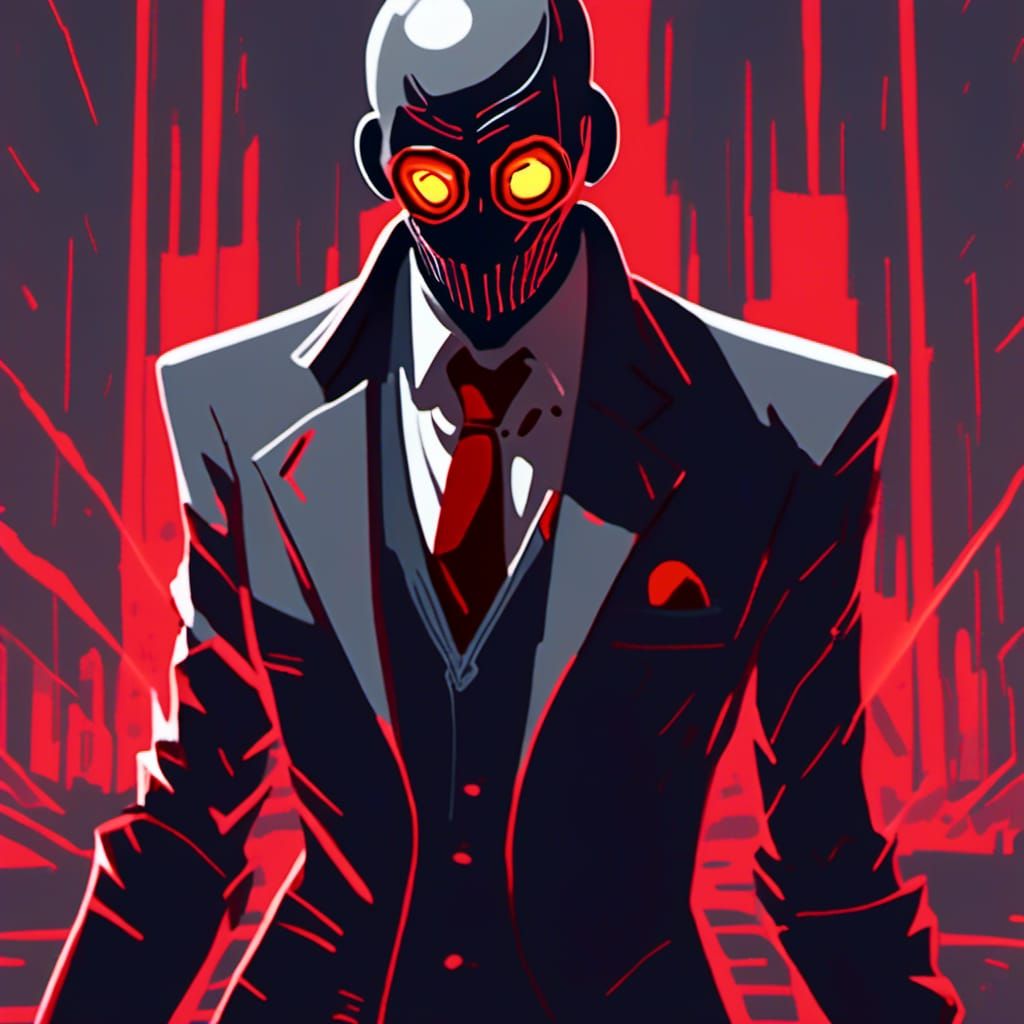 Sinister Masked Man in Suit: Vector Art Illustration