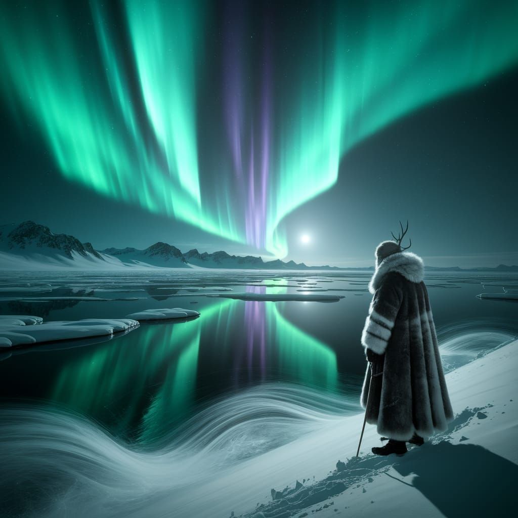 Sami Herder Watches Aurora Over Frozen Lakes
