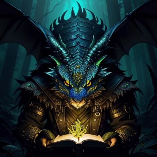 Bioluminescent Dragon in Gloomy Forest: Fantasy Art