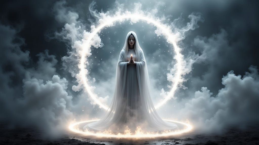 Divine White Sorceress in Ethereal Ambiance