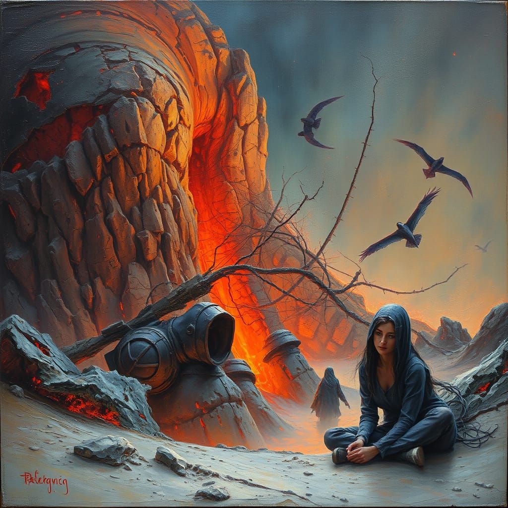 A Fierce Ruby-Hued Waif in a Magical Nightscape