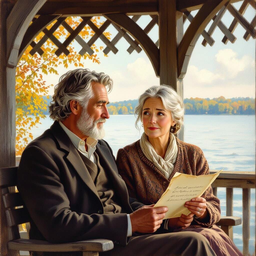 Poignant Scene at Lake Geneva: Couple in Gazebo