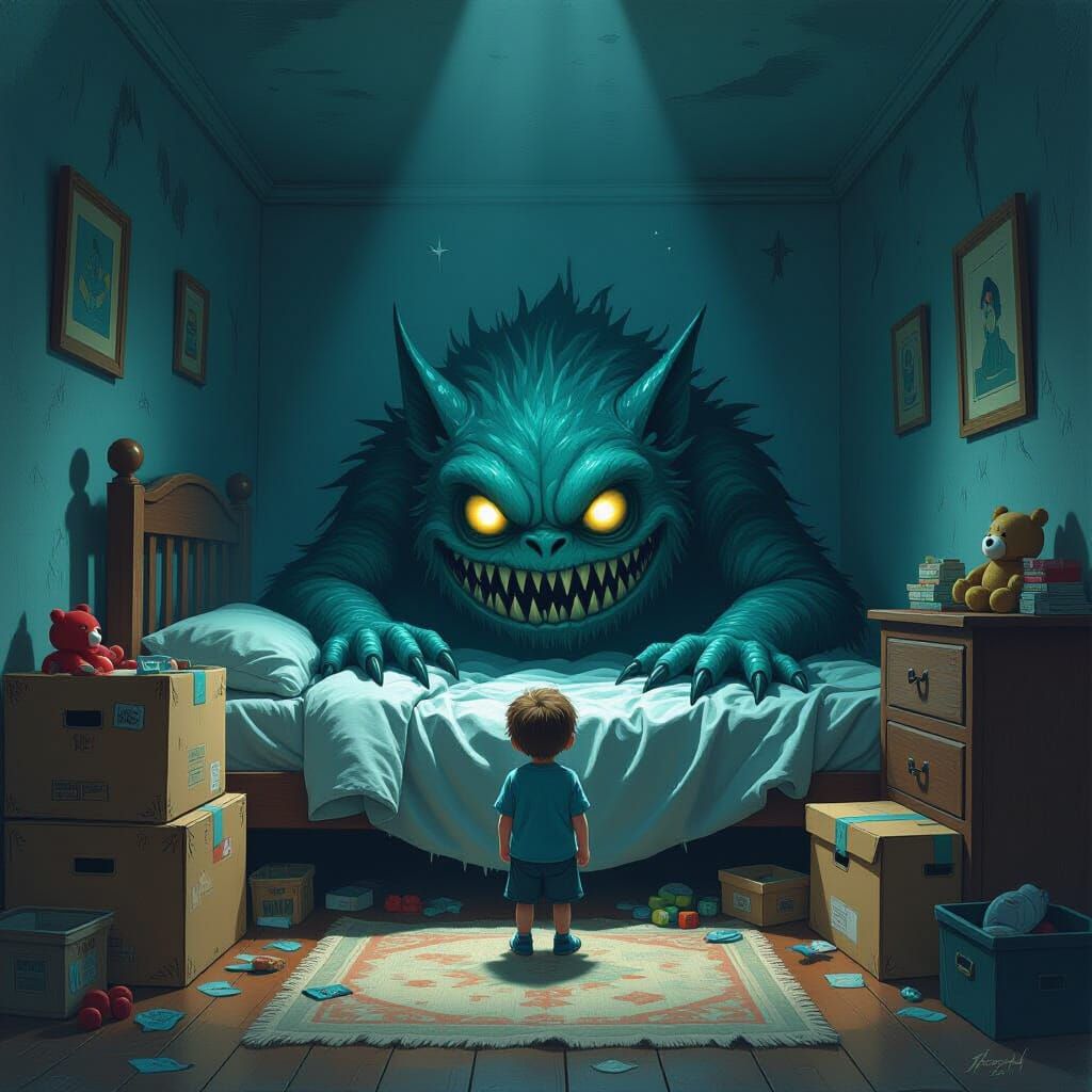 Mystical Monster Lurking Under Bed: Digital Painting