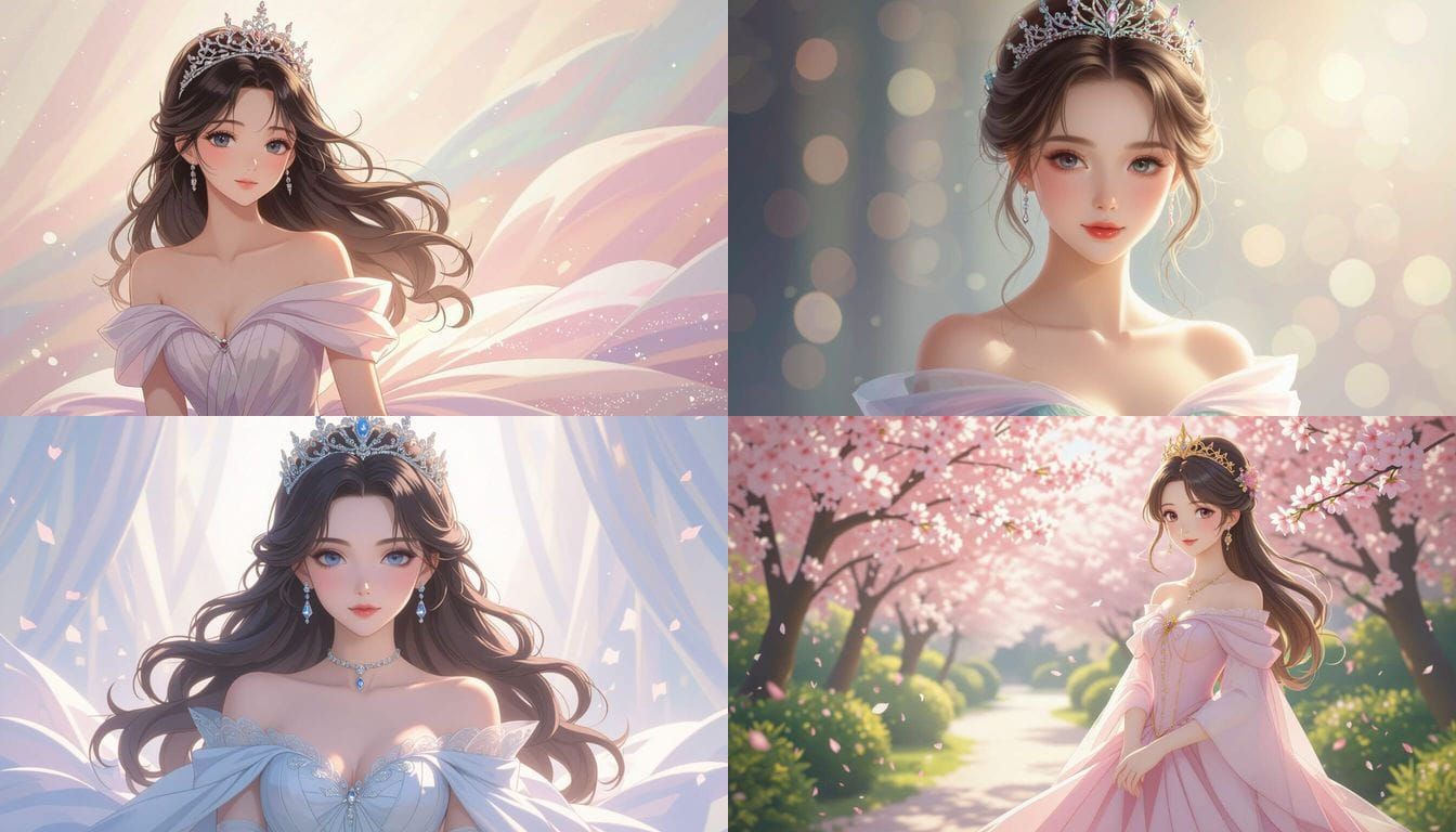 Anime Princess in Elegant Dress with Pastel Tones