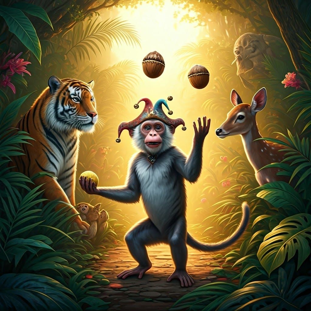 Tropical Jungle Wedding Scene with Exotic Animals and Whimsi...