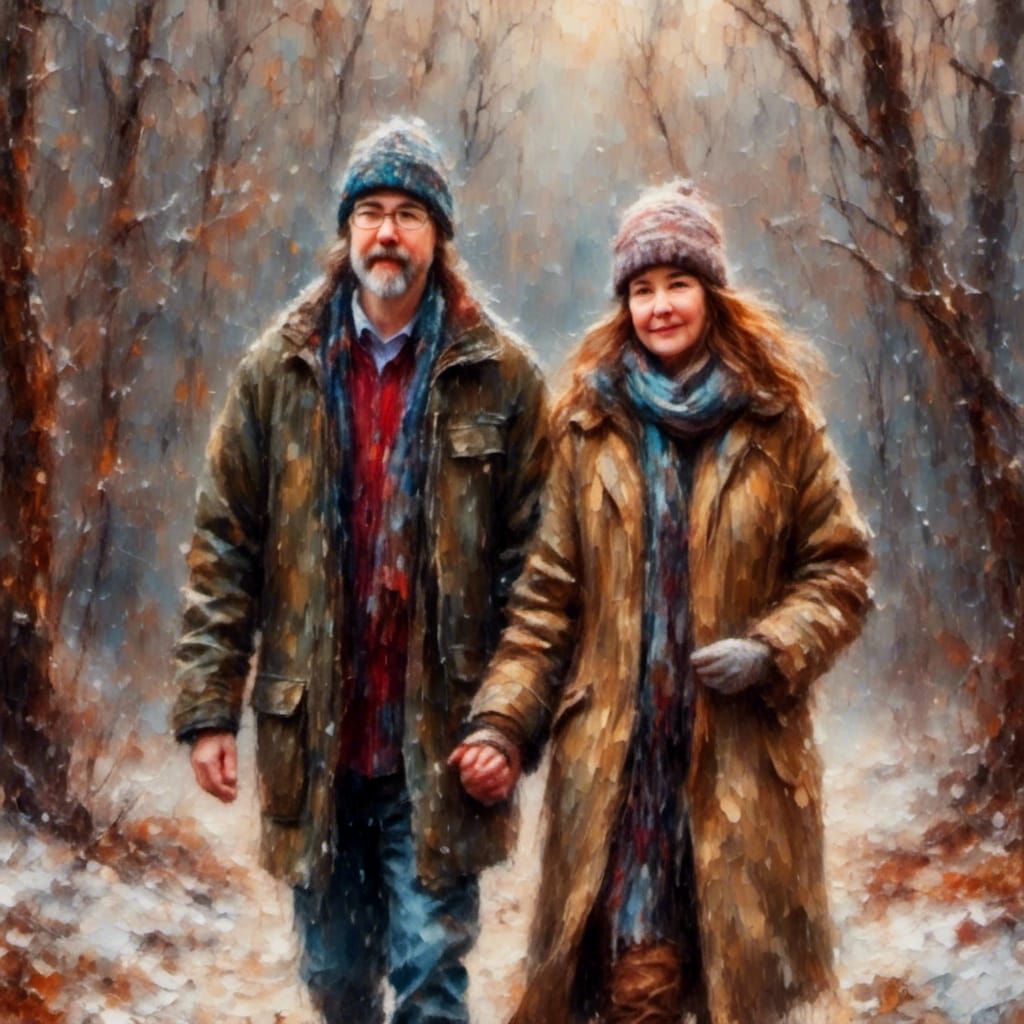 Winter Portrait of Couple in Snowy Landscape